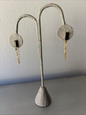 Gold Chain Drop Earrings with Black Accent - Women Accessories